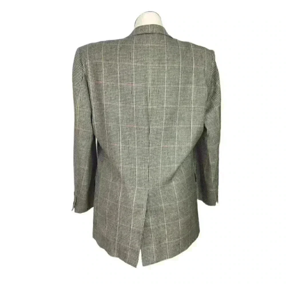 Gieves & Hawkes Men 43 R Houndstooth 2 Button Bespoke Blazer Silk Wool Black Tan